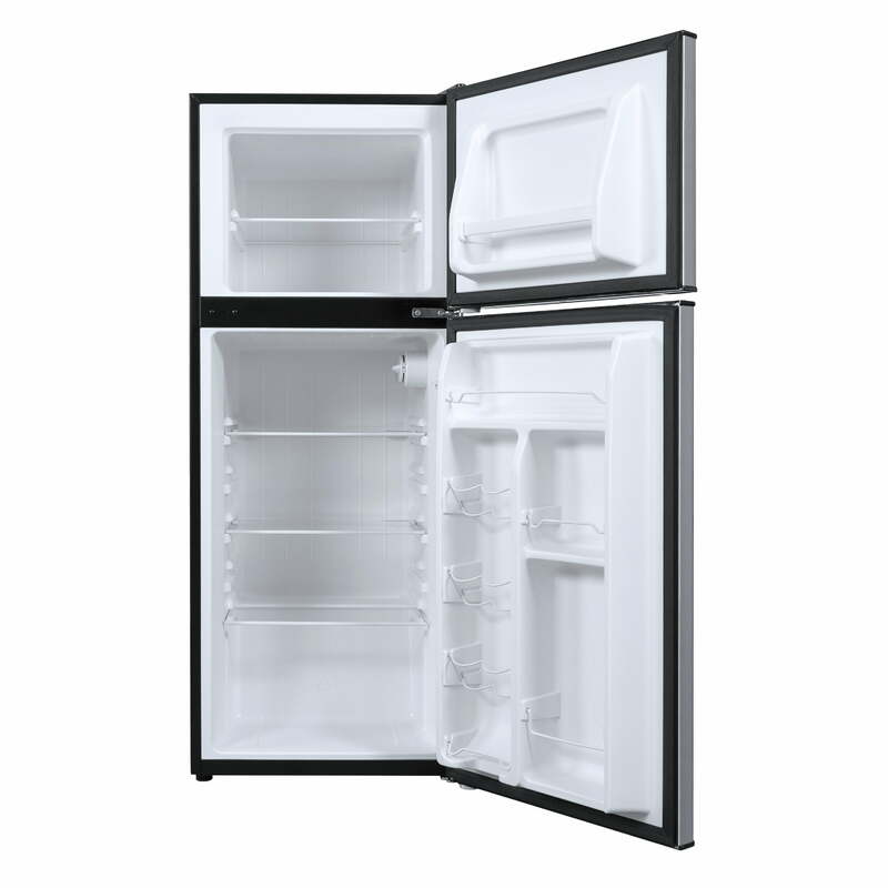 Galanz 4,6. Cu Ft Mini refrigerador de dos puertas con congelador, acero inoxidable, plateado