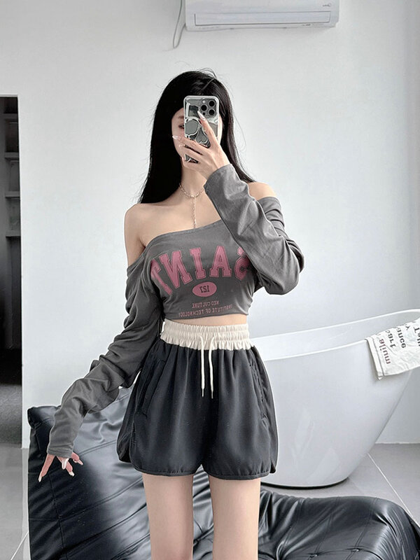 High Quality Sports Shorts Women Fitness Exercise Elastic Waist Hot Pants Casual Lady Beach Lace Up Spring Summer Preppy Style