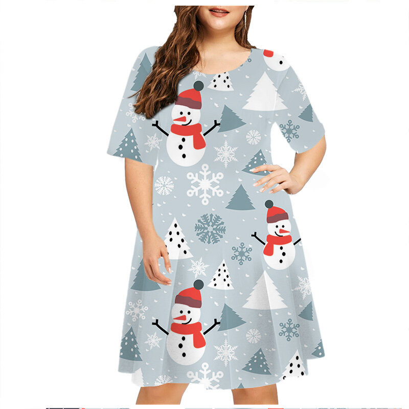 Robes d'arbres de Noël pour femmes, robes imprimées à la mode, cadeaux de Noël, robe d'été, manches courtes, grande taille, nouveau, 5XL, 6XL, 2023