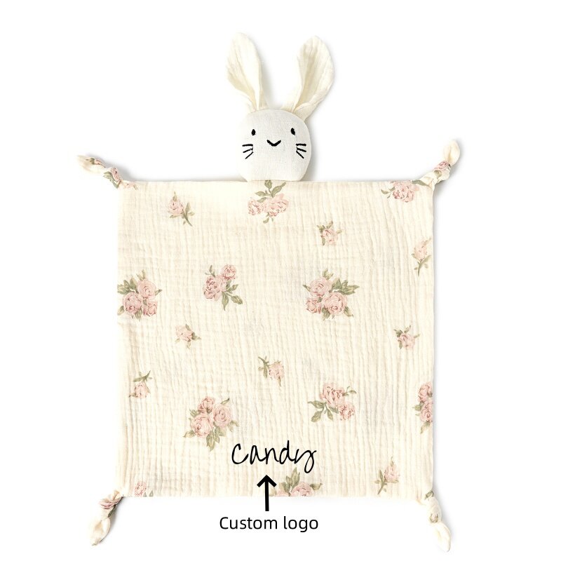 Soft Cotton Baby Bib Embroidery Logo Muslin Suffed Rabbit Appease Towel Security Baby Sleeping Towel Facecloth
