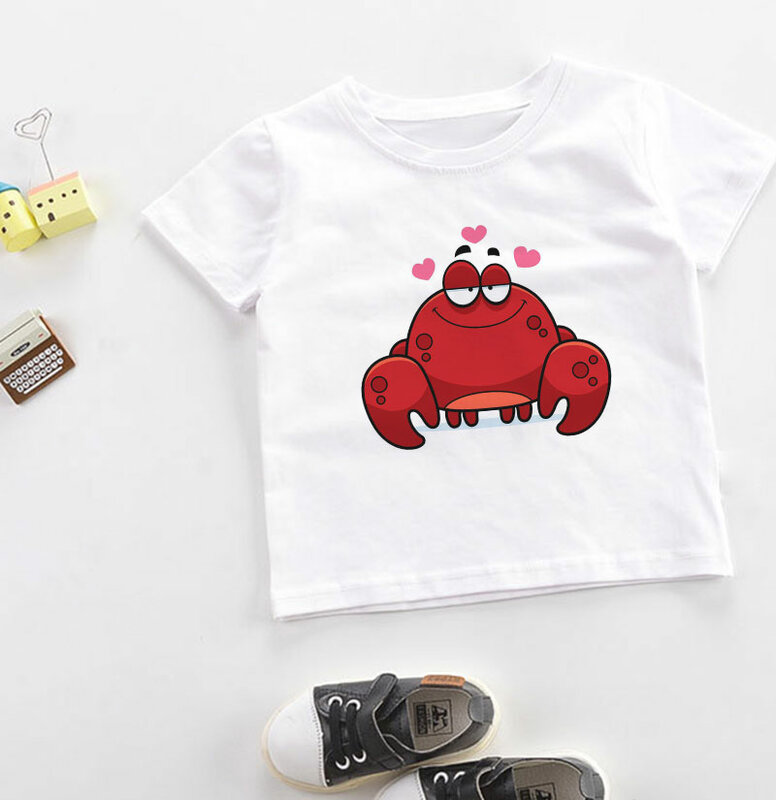 2022 Cartoon Fashion Girl Tops Kawaii Funny Girls T Shirt Cute Pirate Octopus Lobster Harajuku Boys T Shirts 3-13Y Kids Clothes