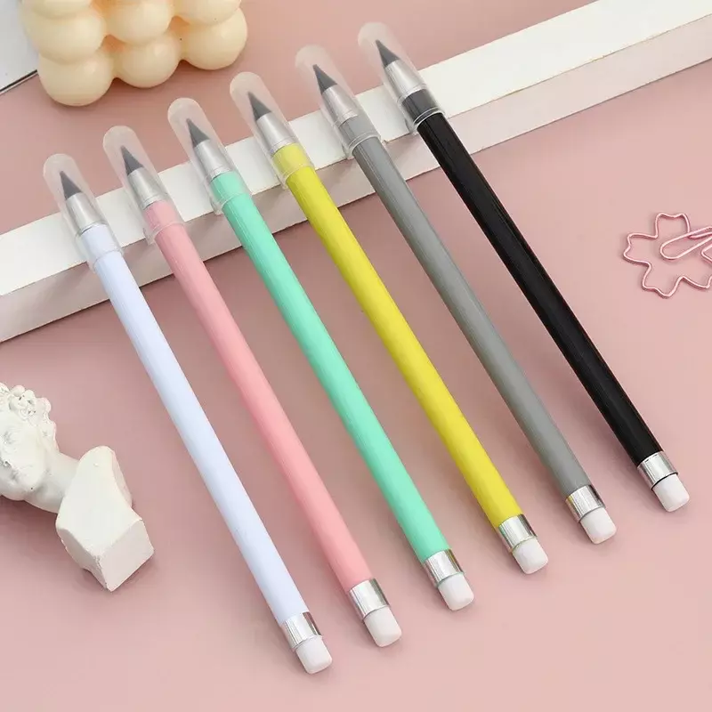 1/3/6 buah pensil warna Eternal Lead Core tahan aus tidak mudah rusak pensil perlengkapan alat tulis portabel pena dapat diganti