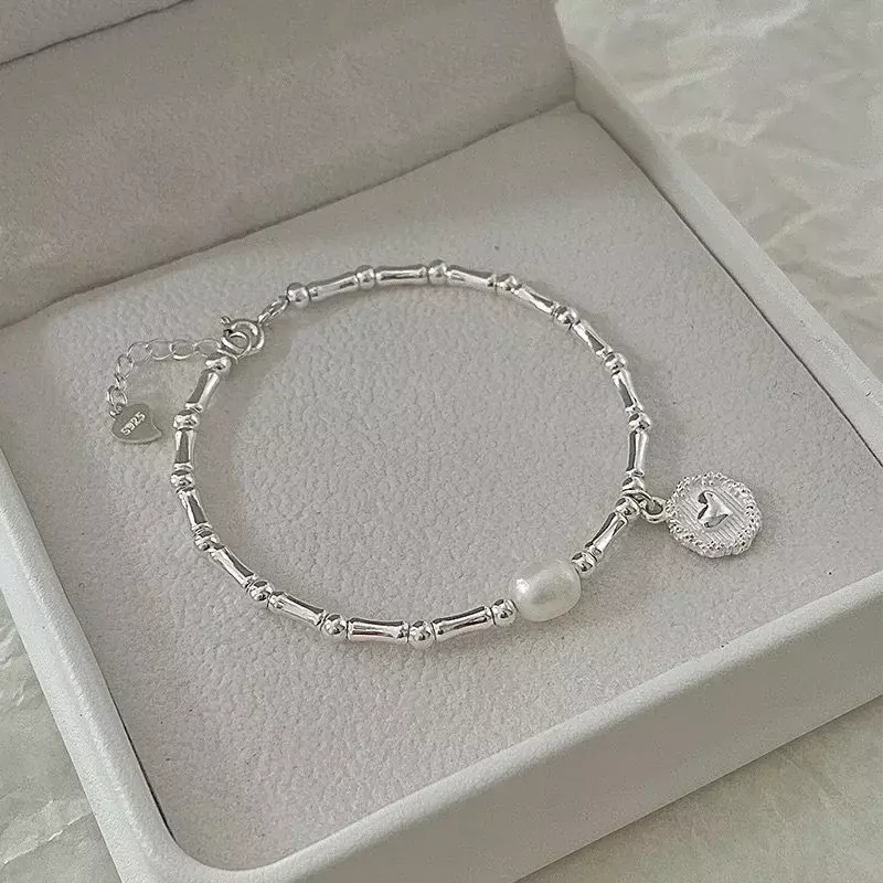 Pulsera de plata de ley 925 para mujer, brazalete con perlas y nudos, diseño de lujo, joyería, regalo