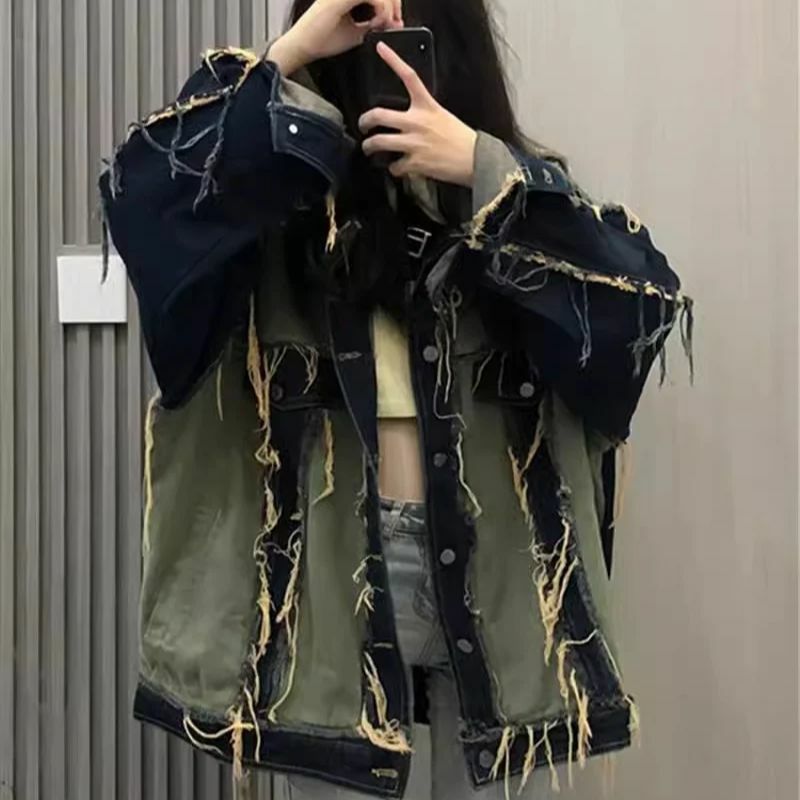 American Retro Sweet and Cool Spicy Girl Denim Jacket Women's 2024 Spring and Autumn Loose Temperament Casual Cardigan Jacket S4