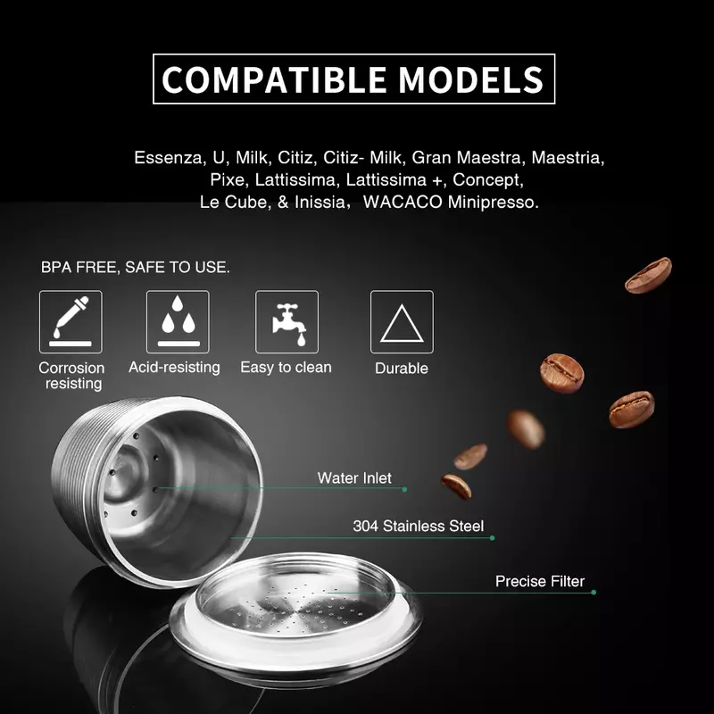 Icafilas-ネスプレッソマシン用のステンレス鋼カプセル,再利用可能なコーヒーフィルター