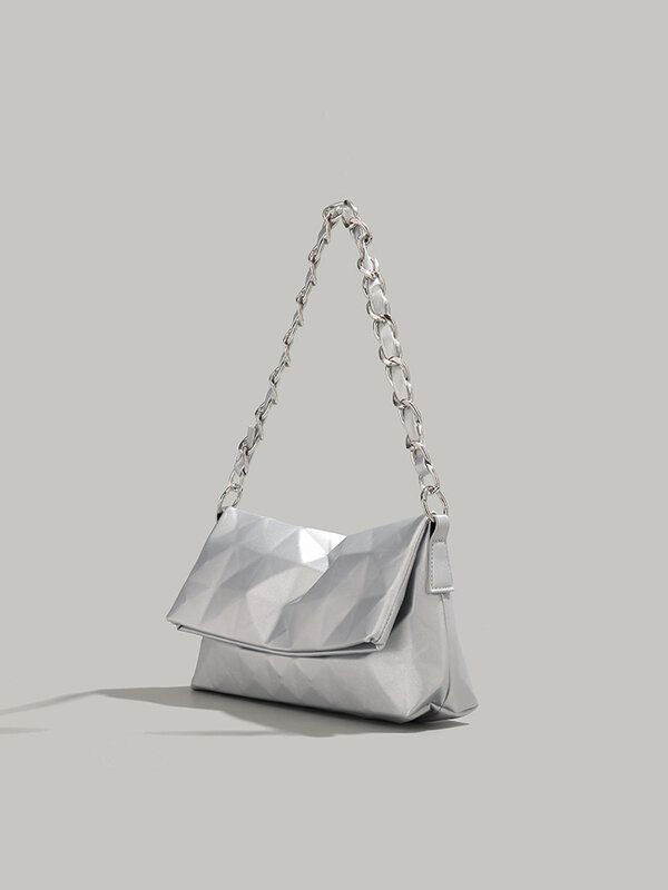Bolsa de couro geométrica feminina, bolsas prateadas, bolsas de ombro geométricas, designer de luxo, nova moda, 2024