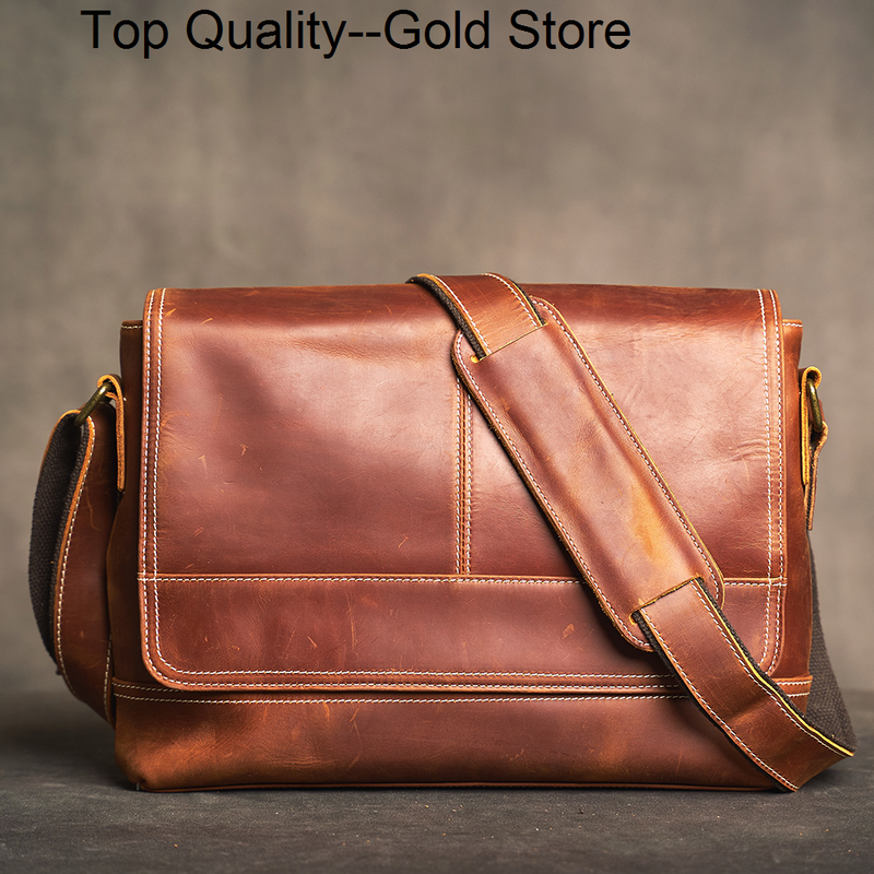 Genuine Leather Vintage Men's Shoulder Bag Casual Classic Crossbody High Capacity Trend Messenger For 10.5 Inch Ipad