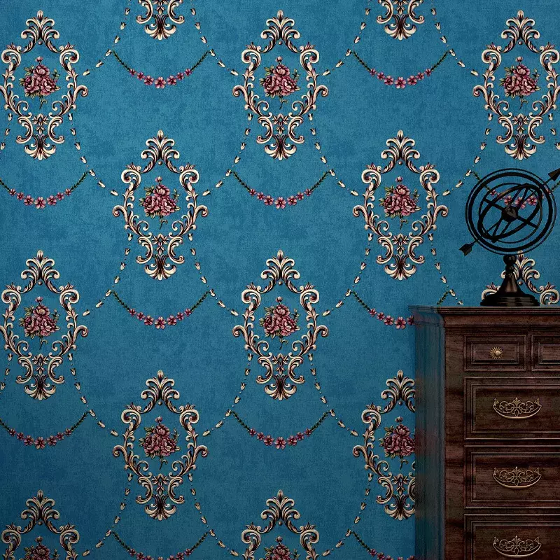 Europejski styl 3D tłoczona tapeta luksusowy damaszek ciemnozielony nietkany papier ścienny do sypialni TV do salonu tło ściana domu