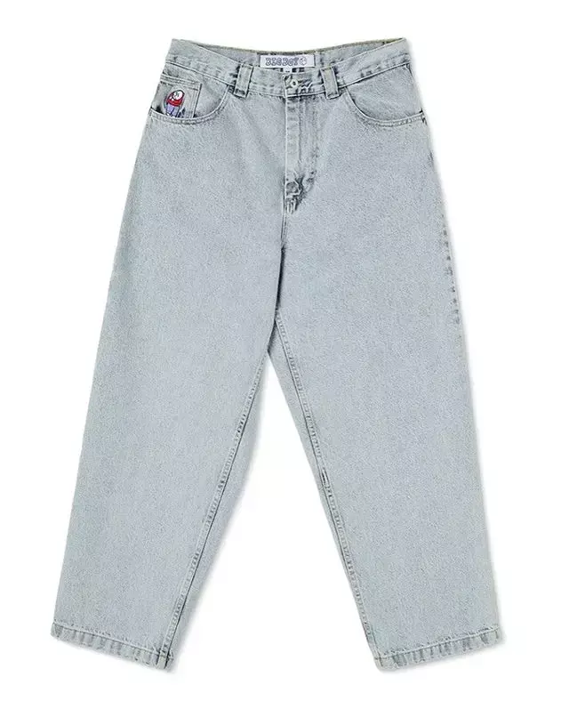 Джинсы в стиле хип-хоп для мальчиков Y2K, уличная одежда, Готическая мультяшная вышивка, ретро синие мешковатые джинсы в стиле панк-рок с высокой талией