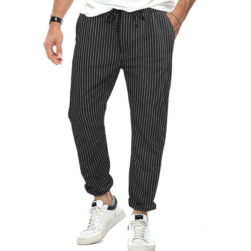 Autumn and Winter New Men's Casual Pants Outdoor Versatile Brand High Quality Solid Color Stripe Corset Waistband Pants for Men