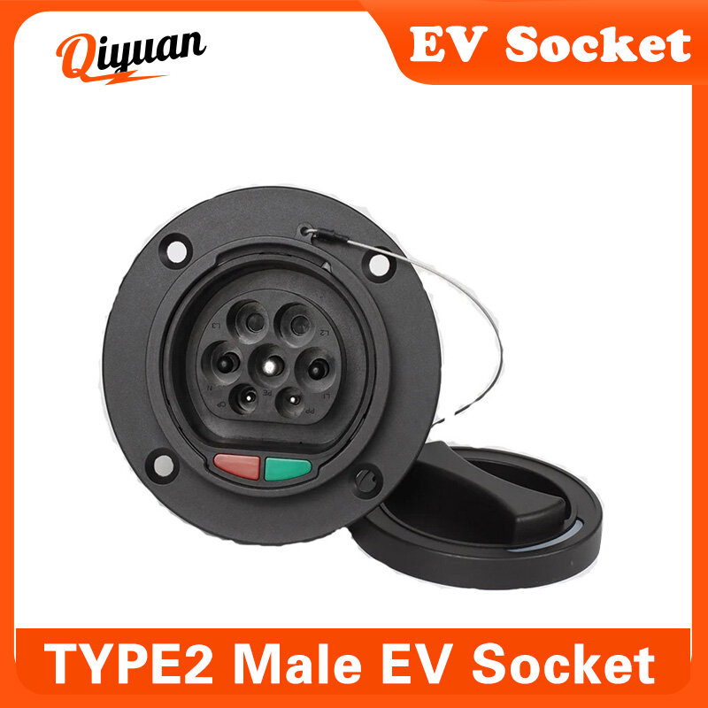Soquete macho tipo 2 com cabo para veículo elétrico, carregador lateral do carro, EVSE, carregador EV, IEC 62196, 32A, 0,5 m