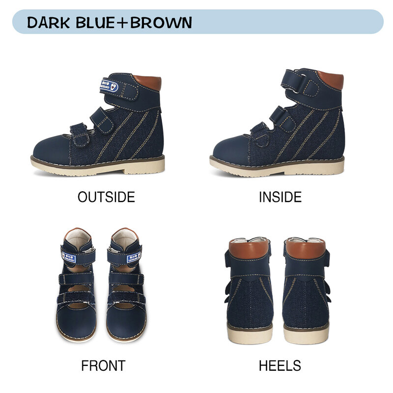 Sandálias infantis de palmilha de apoio de arco fechado, calçados ortopédicos infantis, calçados de couro, corretivos flatfeet