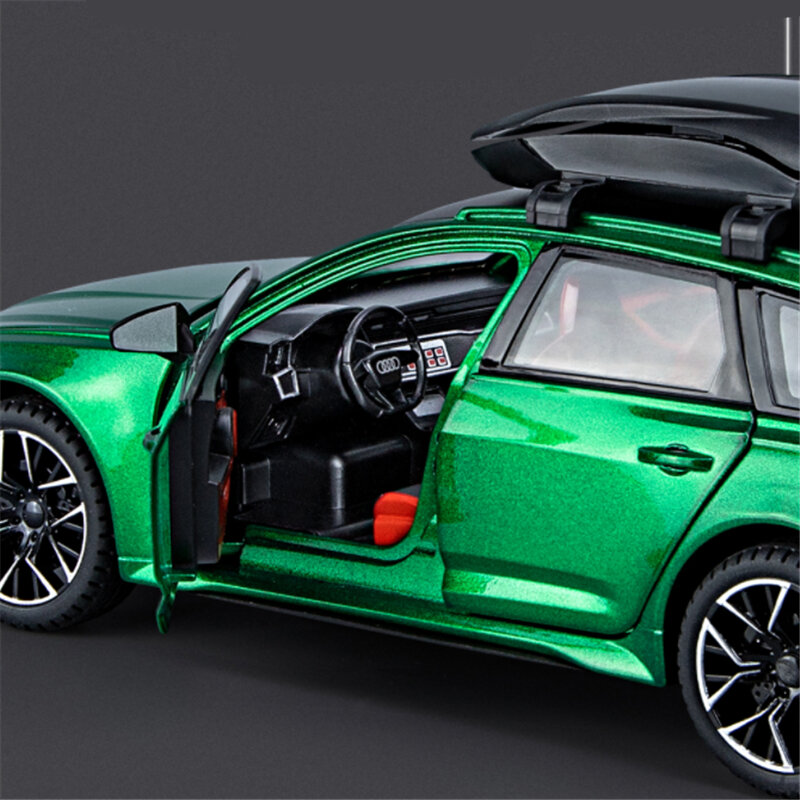 1/24 아우디 RS6 아반트 스테이션 왜건 합금 자동차 모델, 다이캐스트 금속 장난감 차량 자동차 모델 시뮬레이션 소리와 빛 어린이 장난감 선물
