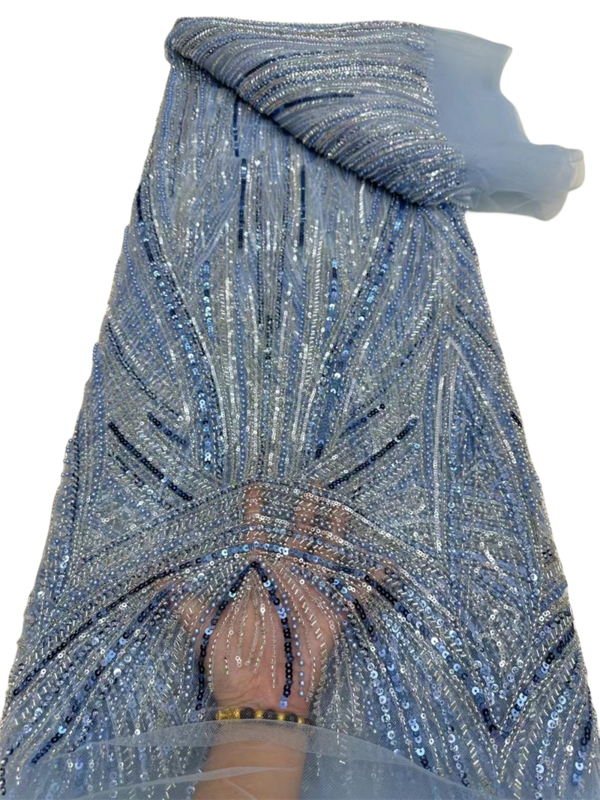 Tela de encaje con cuentas de lentejuelas africanas para costura de novio, bordado nupcial nigeriano, tul francés, alta calidad, 2024
