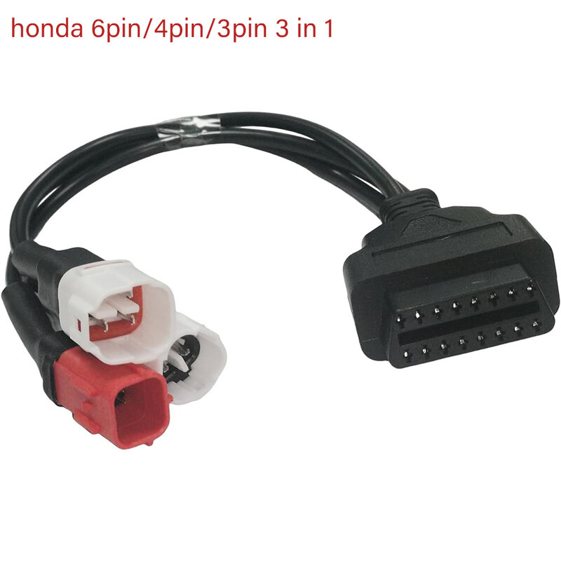 Kabel konektor diagnostik sepeda motor OBD2, kabel ekstensi 3-in-1 untuk Yamaha 16 pin hingga 3PIN 4PIN untuk Honda 6Pin sepeda motor OBD