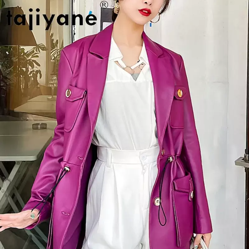 Женская кожаная куртка Tajiyane, повседневная Элегантная куртка из натуральной овечьей кожи, верхняя одежда, 22 цвета, весна-осень