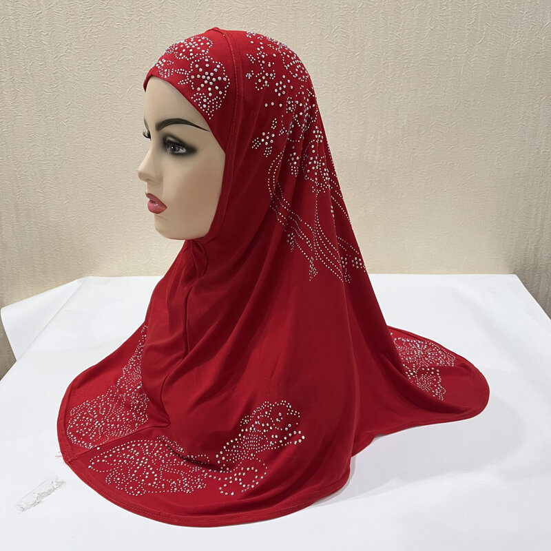 وشاح حجاب إسلامي للنساء ، شال طويل للفتيات ، وشاح رأس مع مثقاب تشيكي