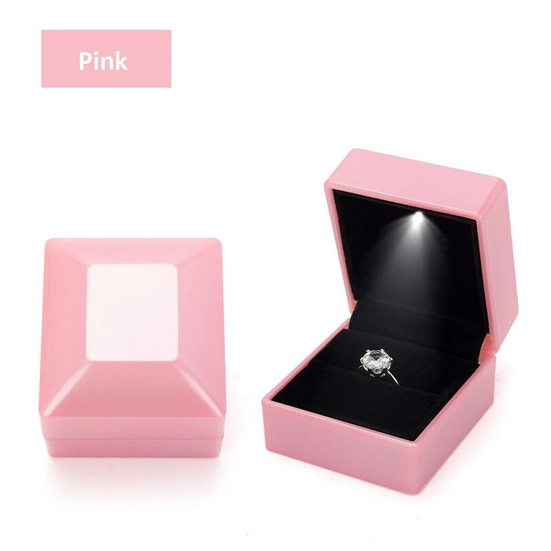 Caja de anillo de lujo con luz LED, cajas de anillo de diamantes, almacenamiento para compromiso, boda, cumpleaños, Día de San Valentín, organizador de exhibición de anillos