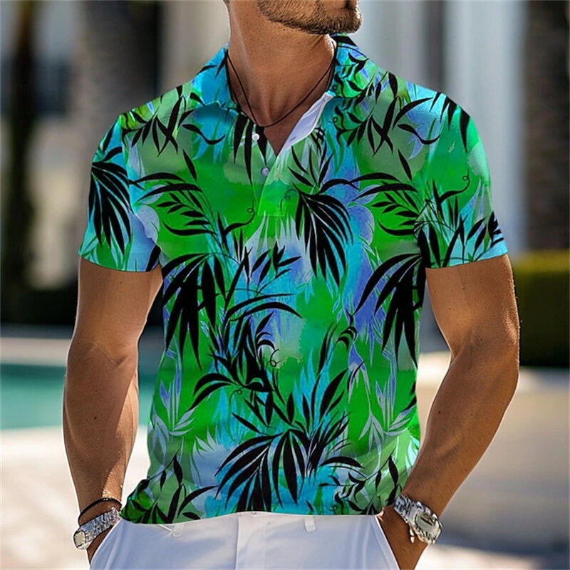 Polo con estampado 3D de palmera Hawaiana para hombre, camiseta de manga corta para vacaciones y playa, camisetas transpirables hawaianas, ropa