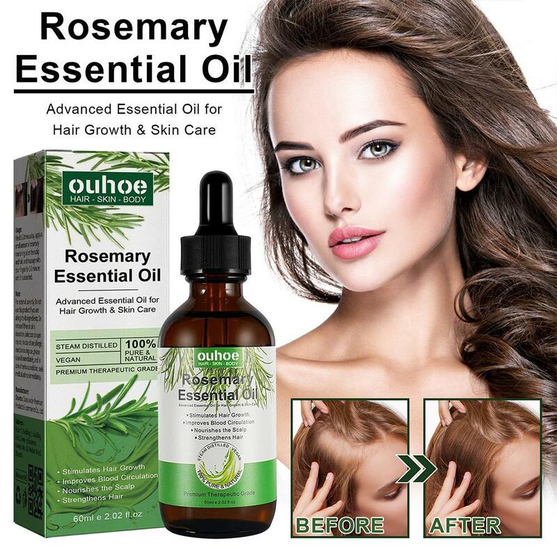 60ml olejek eteryczny z rozmarynu olejek organiczny produkty do włosów skóry głowy i wzmacniający włosy z szklany zakraplacz dla kobiet L2h1