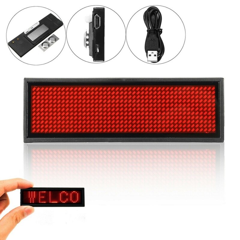 LED Name Tag Mini Digital DIY Programmable Rechargeable Scrolling Message Tag Badge Sign Support 15 Languages For Festival Event