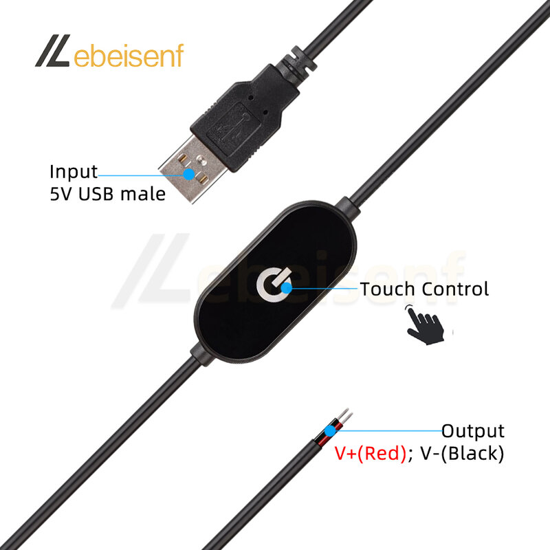 2A 5V USB kabel saklar peredupan sentuh 1.5M USB 2.0A untuk 2 kawat Output 5-100% pengendali peredup untuk lampu Strip LED saluran tunggal
