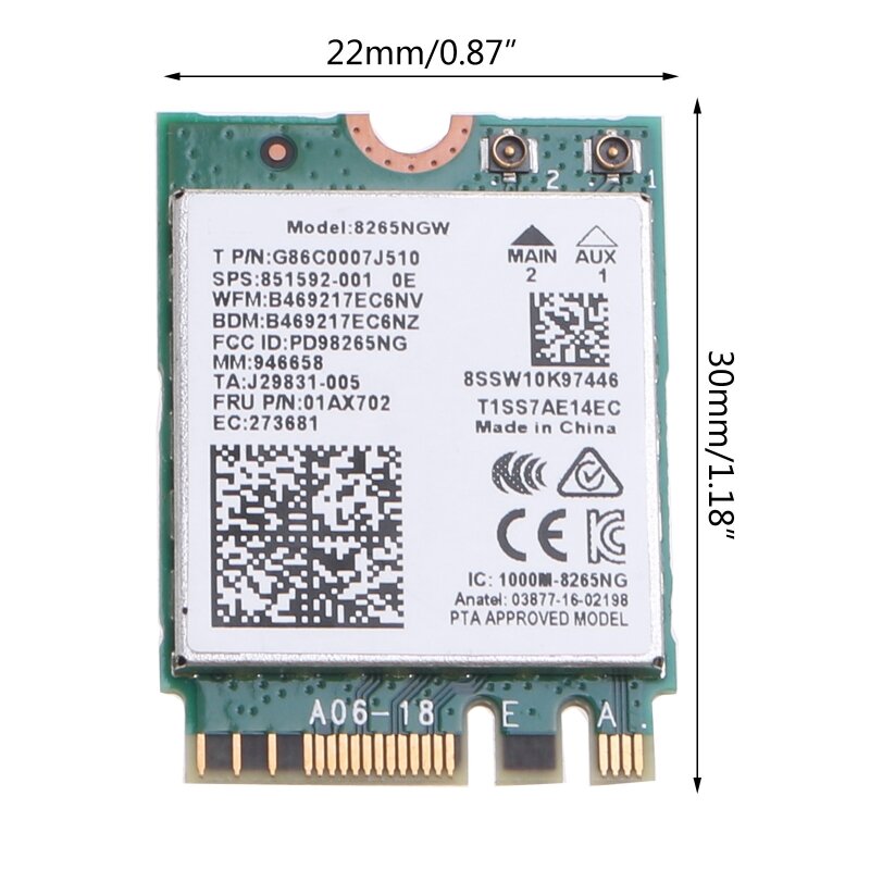 Dual Band 2.4G/5Ghz Wifi Wlan per Intel 8265NGW Wireless-AC 8265 NGFF 802.11ac 867Mbps 2x2 MU-MIMO WIFI BT 4.2 Card