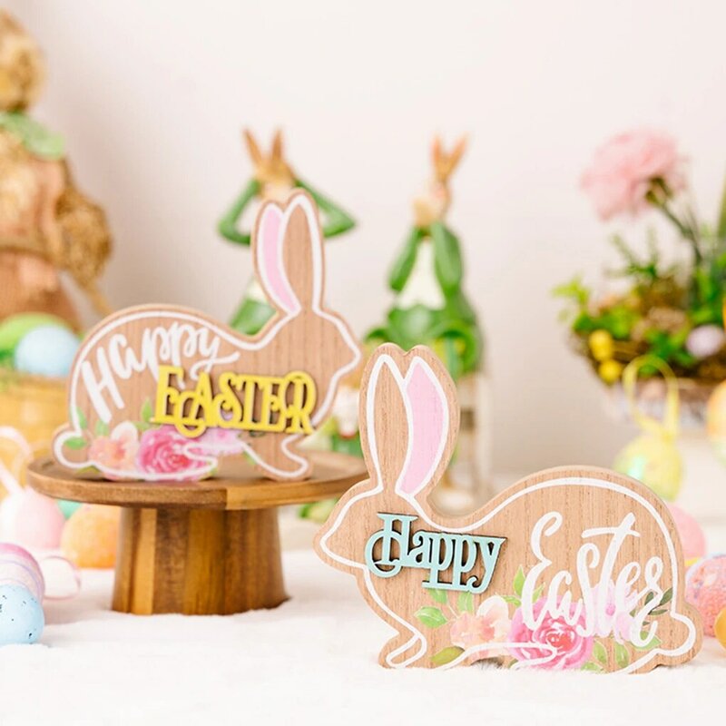 Ornamen kayu kelinci dekorasi Paskah untuk hadiah perayaan apa pun dekorasi hewan hutan senang
