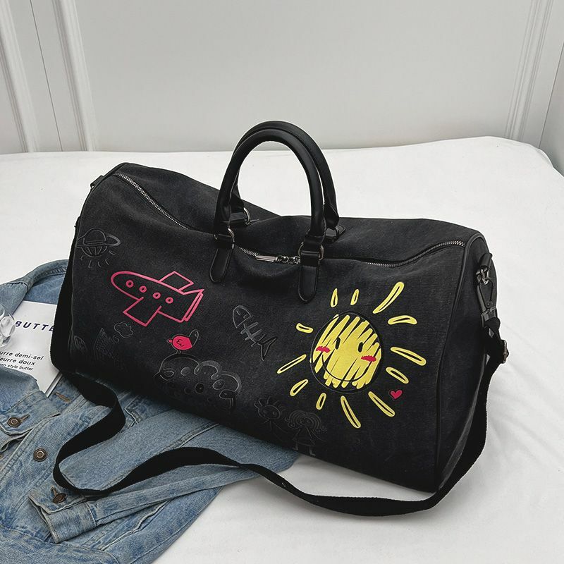 2024 neue Leinwand Reisetasche Mode Frauen Graffiti Reisetasche kurze Reise Handtasche Gepäck große Kapazität trocken nass wochen ende Sporttasche
