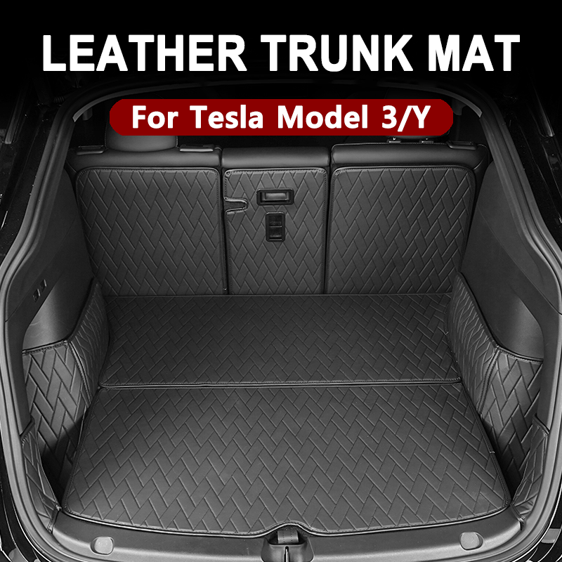 Leather Trunk Mat For Tesla Model Y 2017-2023 Custom Fit Water Proof Four Seasons Full Coverage Protection Car Accessories