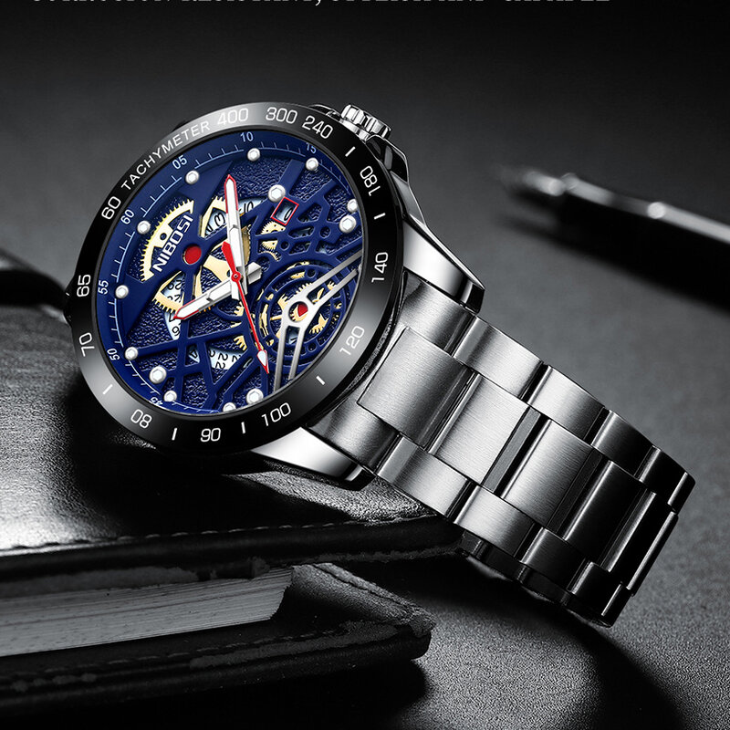 NIBOSI-Relógio de pulso masculino de aço inoxidável, relógios esportivos, calendário, luminoso, negócios, casual, luxo