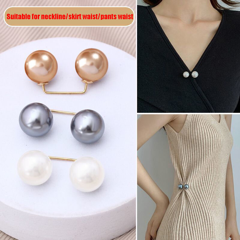 Exquisite Elegant Brooches Double Pearl Brooch Pins For Women Sweater Coat Summer Dress Pearl Pin Tightening Waistband Pin