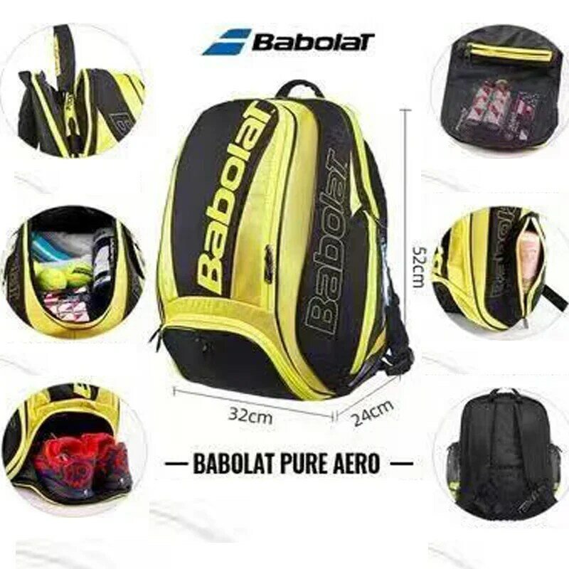 Portable Oxford BABOLAT Tennis Racket Backpack Shiny Yellow PURE AERO STRIKE SERIES 2R Adult Squash Tenis Badminton Shoulder Bag