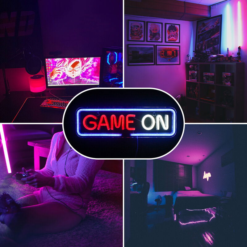 Game on Neon LED Art Lâmpada de parede, Gamer Estética, Decoração do Quarto, Casa, Quarto, Bar, Festa, Jogos, Suspiro Logotipo, Nice Gift for Boy