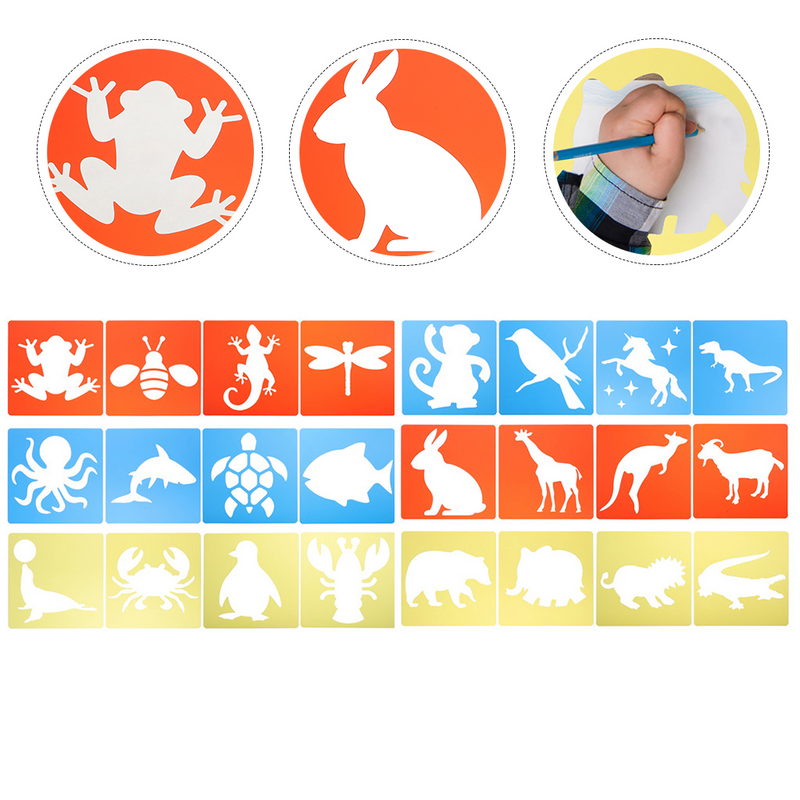 24 Pcs Painting Template Washable Stencil Animal Shape Stencils Plastic Stencils Animals Shaped Reusable Pp Child