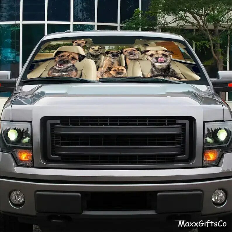Parasol de coche Border Terrier, parabrisas Border Terrier, sombrilla familiar para perros, accesorios de coche para perros, decoración de coche, regalo para papá