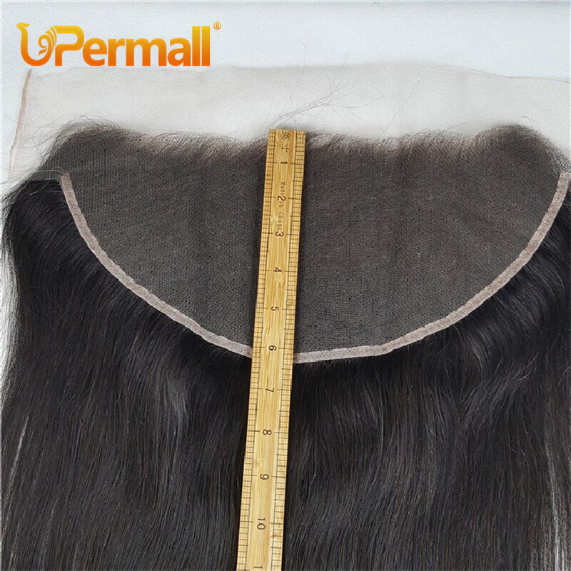 Upermall 13x6 Lace Frontal Straight Pre Plucked Swiss HD Transparent Full Front Only Natural Black 100% Remy Human Hair On Sale
