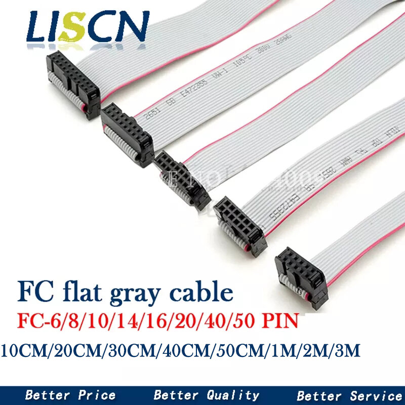 2.54mm 피치 FC-6/8/10/14/16/20/24/40/50/64 핀 JTAG ISP 다운로드 케이블 DC3 IDC 박스 헤더 용 회색 플랫 리본 데이터 케이블