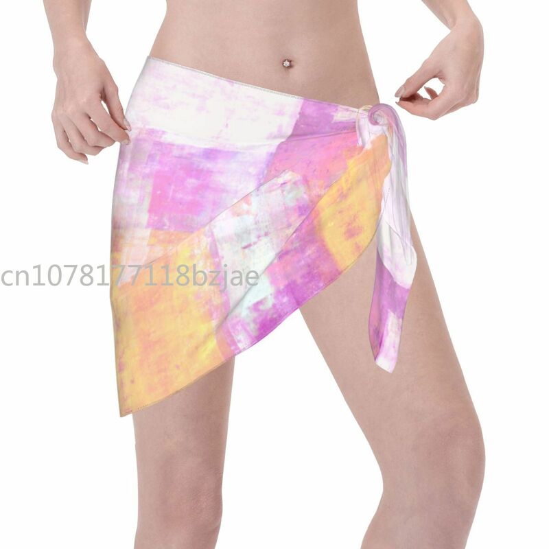 Abstract Art Women Beach Cover Up Wrap Chiffon Swimwear Pareo Sarong Beach Wear Colorful Modern Bikinis Cover-Ups Skirt Swimsuit