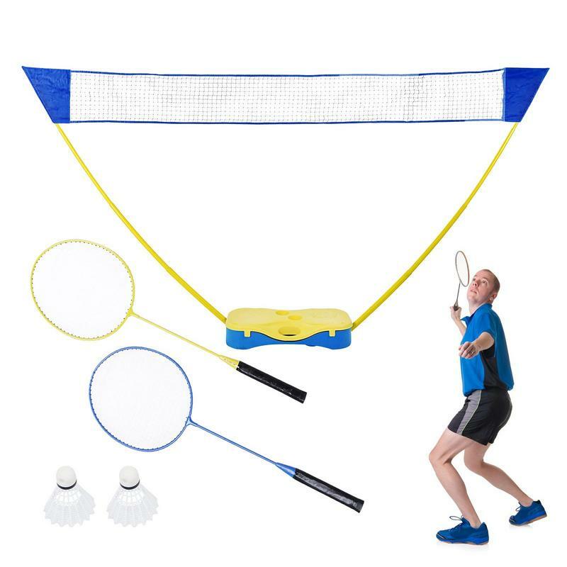 Set raket Badminton untuk latar belakang, jaring Badminton portabel luar ruangan untuk pantai taman Gym lapangan halaman belakang