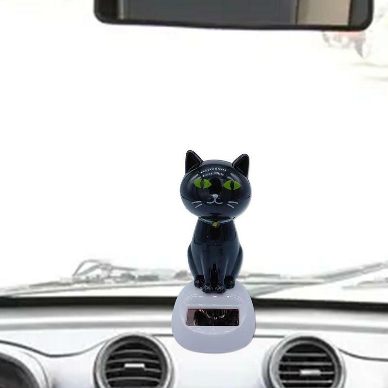 Solar Powered Car Toy Light Power Supplied Cartoon Swinging Cat Dashboard Dolls Animated Bobble Head Cat Car Decor for Home