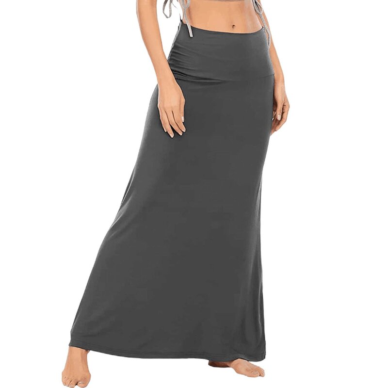 Falda elástica fruncida de cintura alta para mujer, Vestido largo informal de verano, elegante, holgado, color liso, para uso diario, 2024