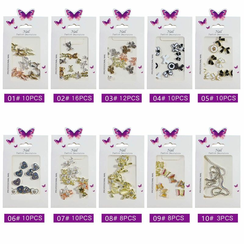 Accessoires pour ongles en alliage métallique de Style japonais, 1 sac de décorations Nail Art, papillon amour ours aurore