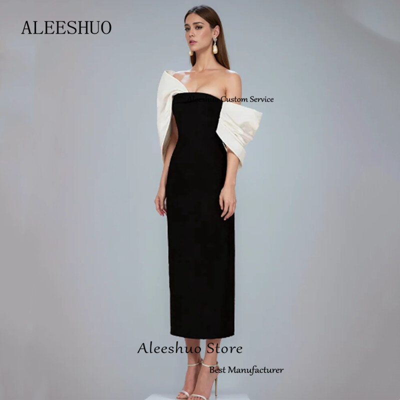 Aleeshuo gaun malam tanpa tali, Modern bahu terbuka gaun Prom Satin gaun Backless sepanjang lutut gaun pesta vestidos Formal
