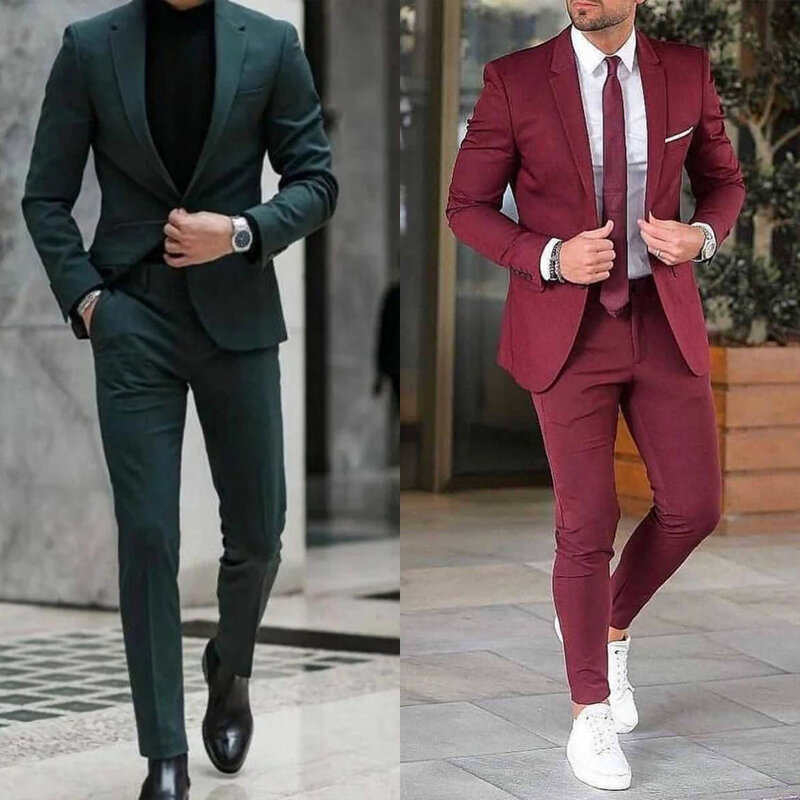 2023 Fashion Leisure Men Wedding 2 Pcs Suits Set Coat Trousers For Male Slim Fit Groomsmen Costume Jacket Pants Custom Made
