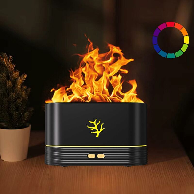 Simulado Flame Night Light Aroma Difusores, Desligamento automático da cor clara, Pode consertar o umidificador de ar silencioso Desktop para Home Office, 200ml