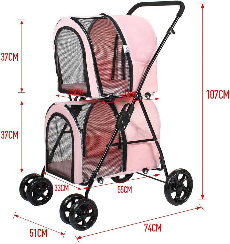 Wózek dla zwierząt z kółkami sportowy wózek podwójna dla psa auto składany różowy pies wózek 2 psy