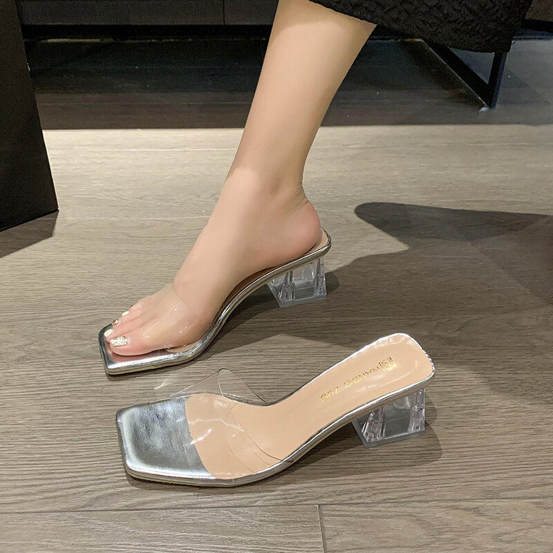 여성용 플러스 사이즈 투명 PVC 샌들, 하이힐, 파티용 신발, 신상 2024, 여름