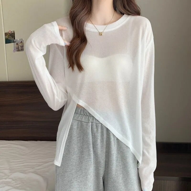 Stylish Solid Color All-match Asymmetrical T-Shirt Women Clothing 2024 New Oversized Casual Pullovers Irregular Tee Shirt