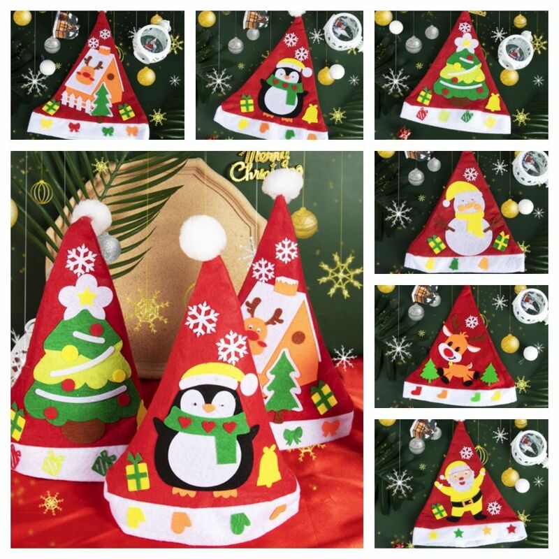 Topi Santa buatan tangan kain tidak ditenun topi keringle Santa Claus Elk Kriss rumah manusia salju DIY topi Natal mainan taman kanak-kanak
